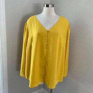Loft Plus Size 20 Button Front Yellow Blouse Long Sleeve V Neck‎ Shirt Top